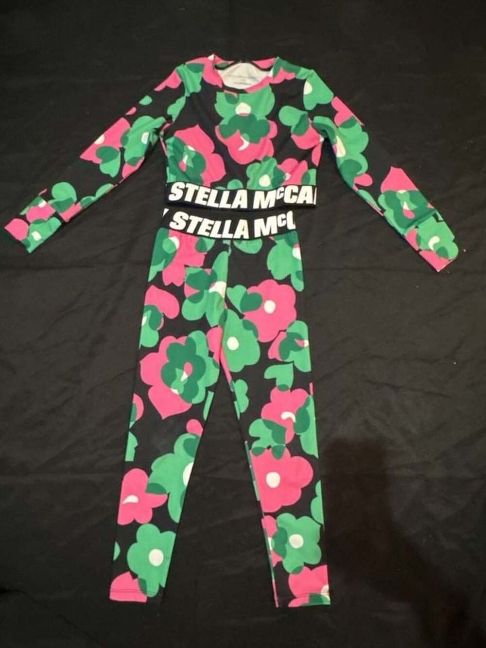 Stella McCartney Kids Floral Print Long Sleeve Crop Top and Leggings Set